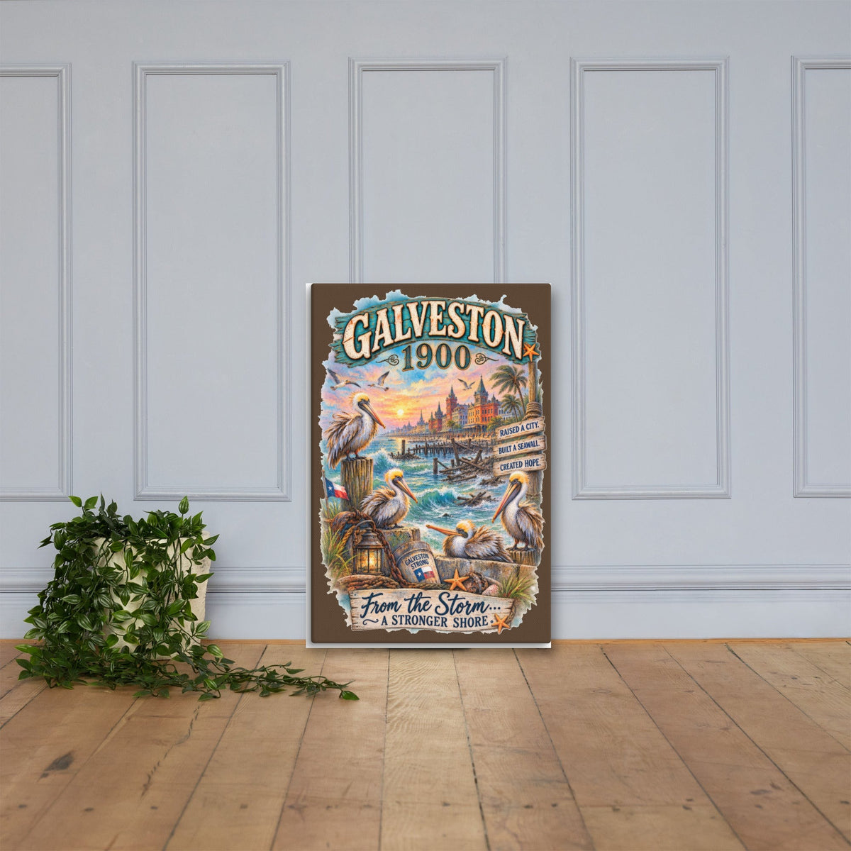 Galveston 1900 Storm canvas, 24x36 leaning on the floor