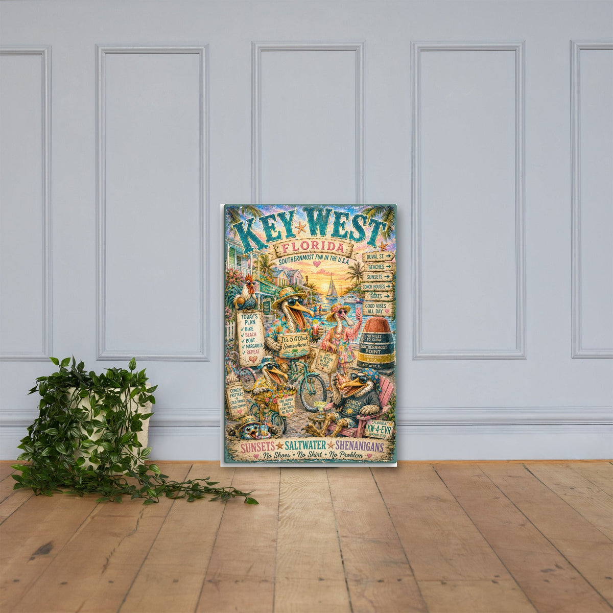 Key West Florida canvas, 24x36 leaning on the floor