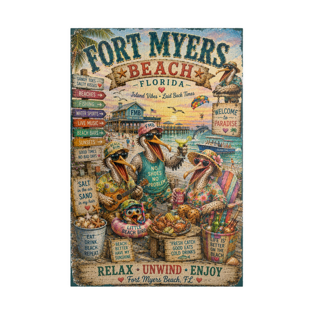 Fort Myers Beach Florida jigsaw puzzle – original artwork by The Glass Tattoo Company