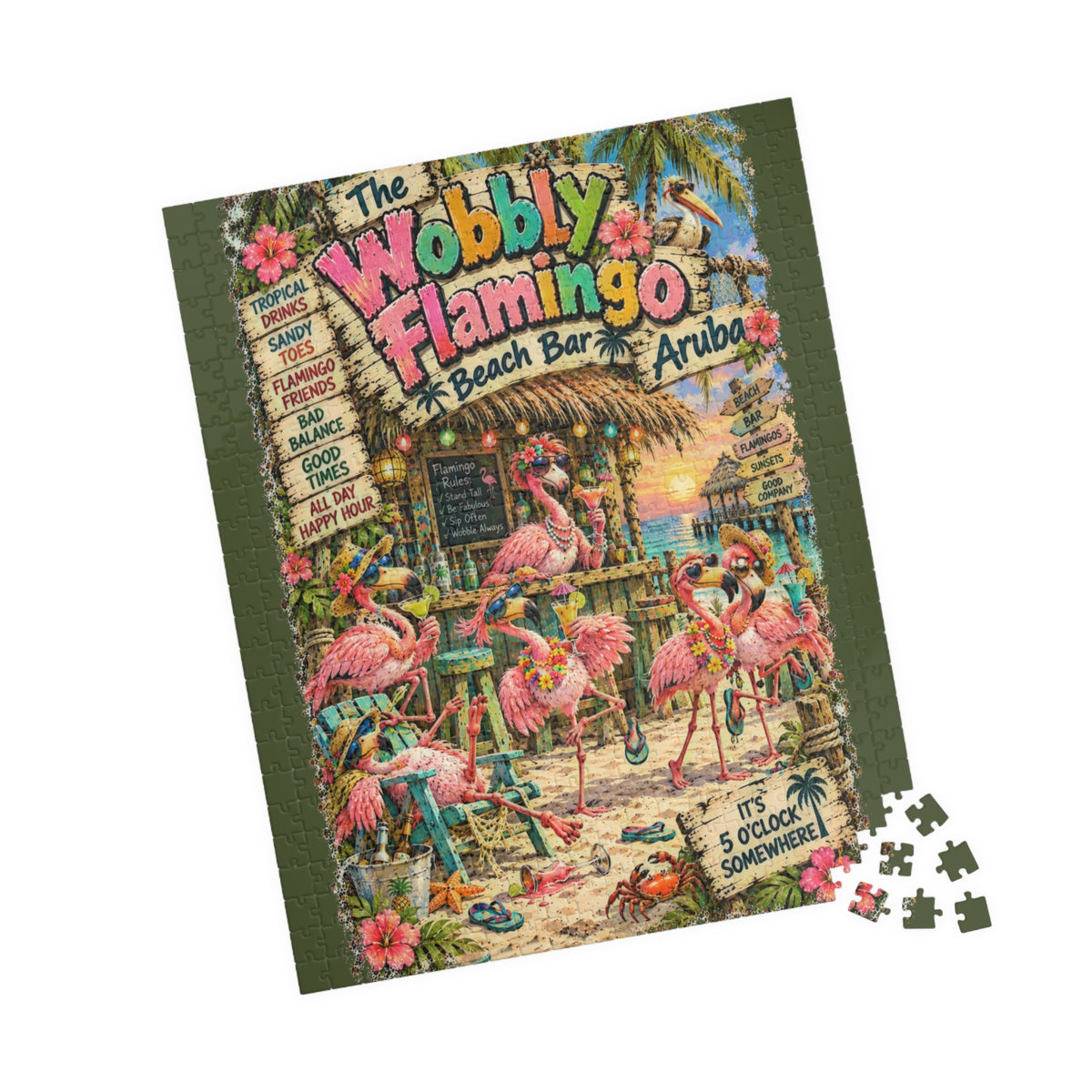 The Wobbly Flamingo Beach Bar Jigsaw Puzzle