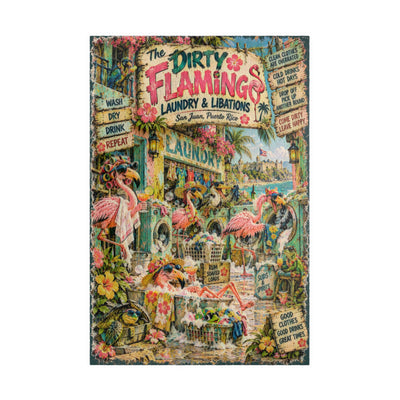 The Dirty Flamingo Laundry & Libations jigsaw puzzle – original artwork by The Glass Tattoo Company