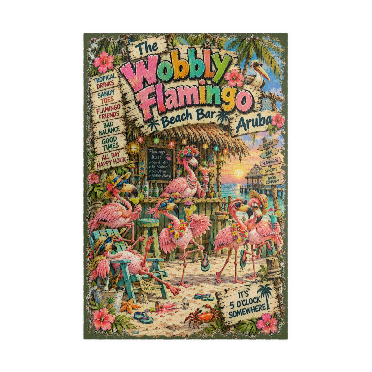 The Wobbly Flamingo Beach Bar Jigsaw Puzzle
