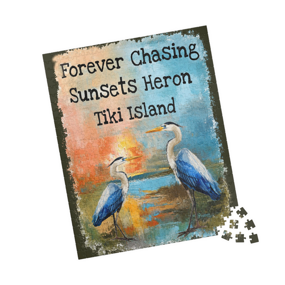 Forever Chasing Sunsets Heron Tiki Island jigsaw puzzle, alternate view 6