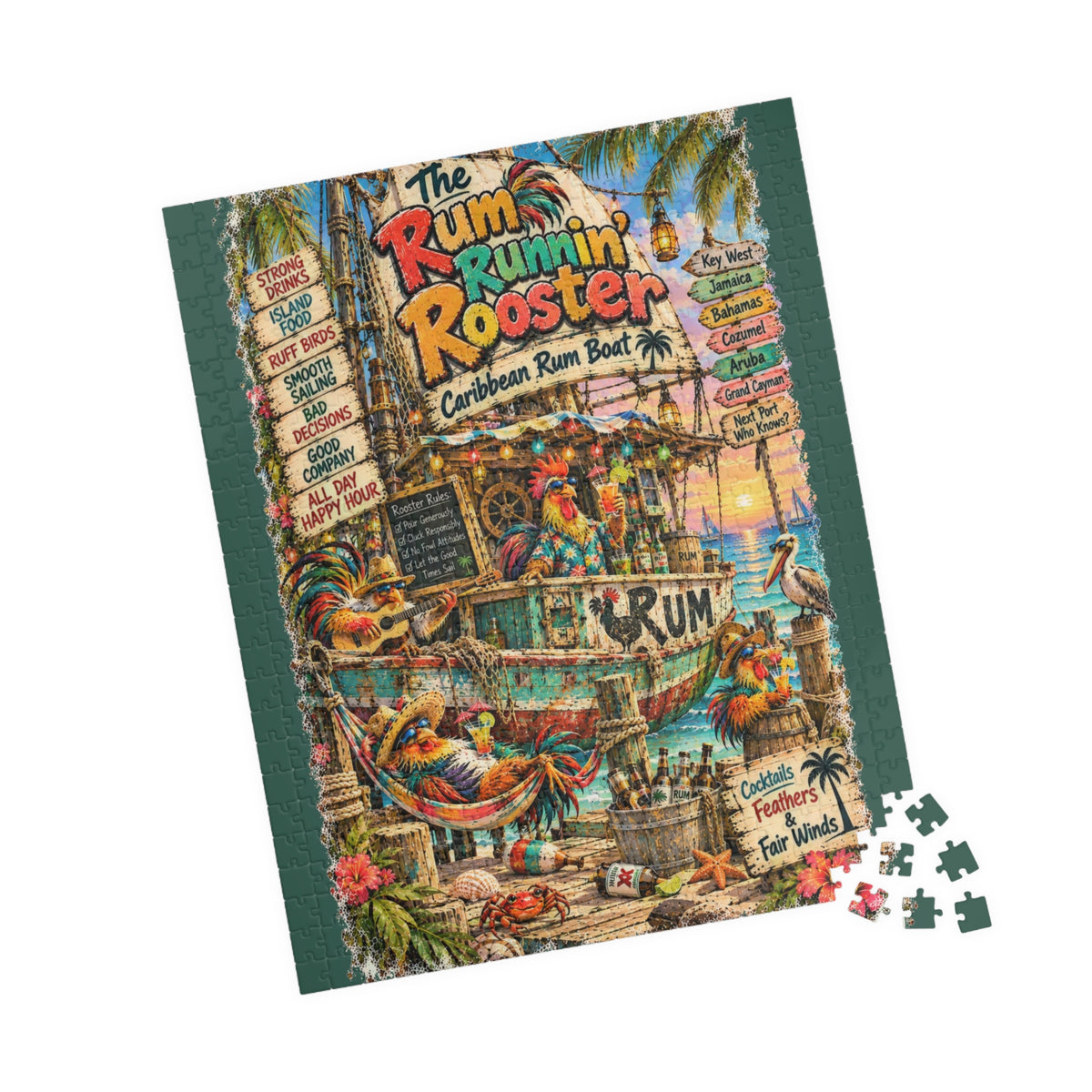 The Rum Runnin' Rooster Caribbean Rum Boat Jigsaw Puzzle
