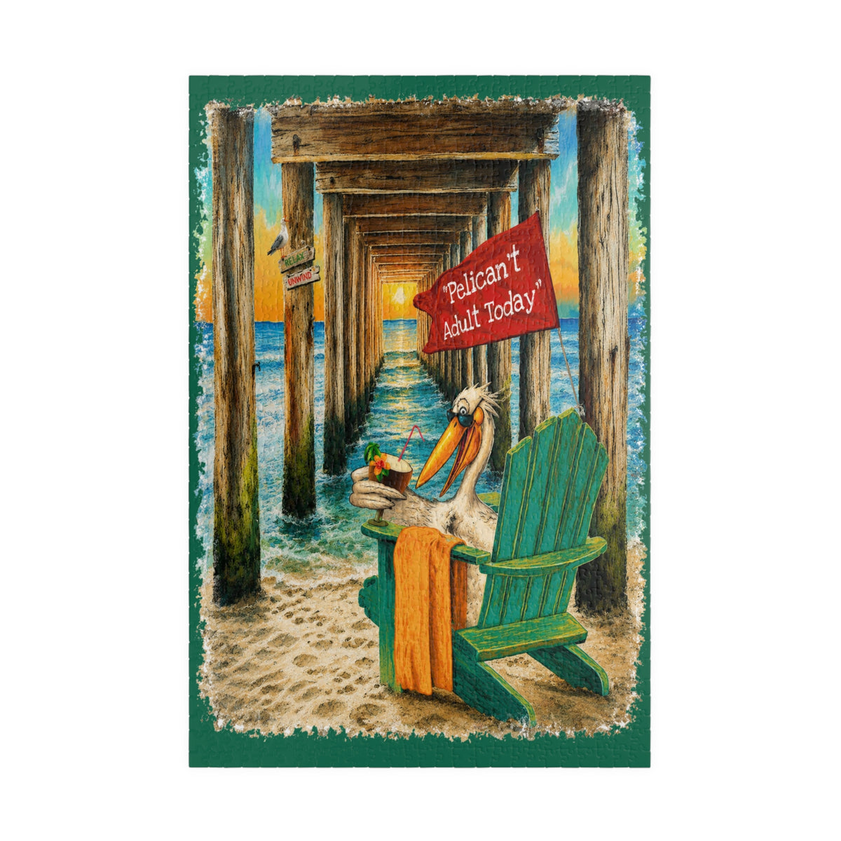 Pelican't Adult Today jigsaw puzzle – original artwork by The Glass Tattoo Company