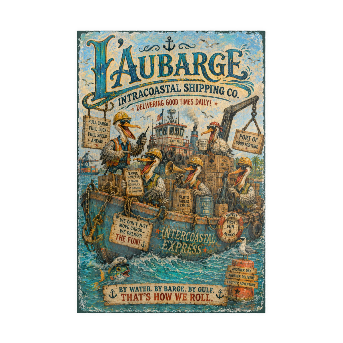 L'Aubarge Intracoastal Shipping Co. jigsaw puzzle – original artwork by The Glass Tattoo Company