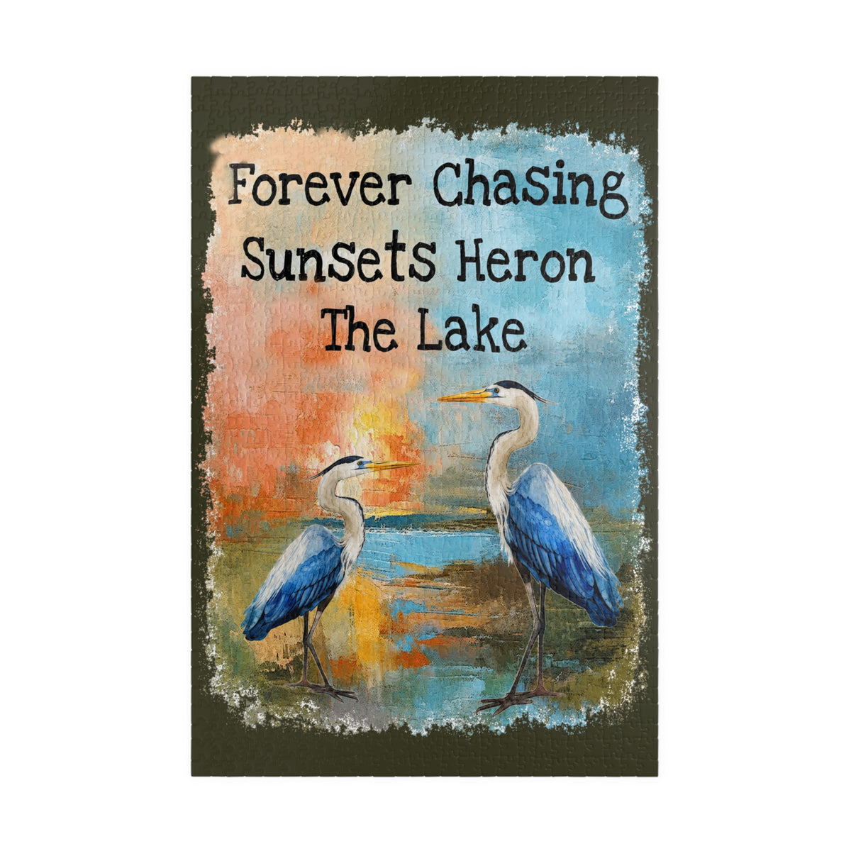Forever Chasing Sunsets Heron The Lake jigsaw puzzle – original artwork by The Glass Tattoo Company