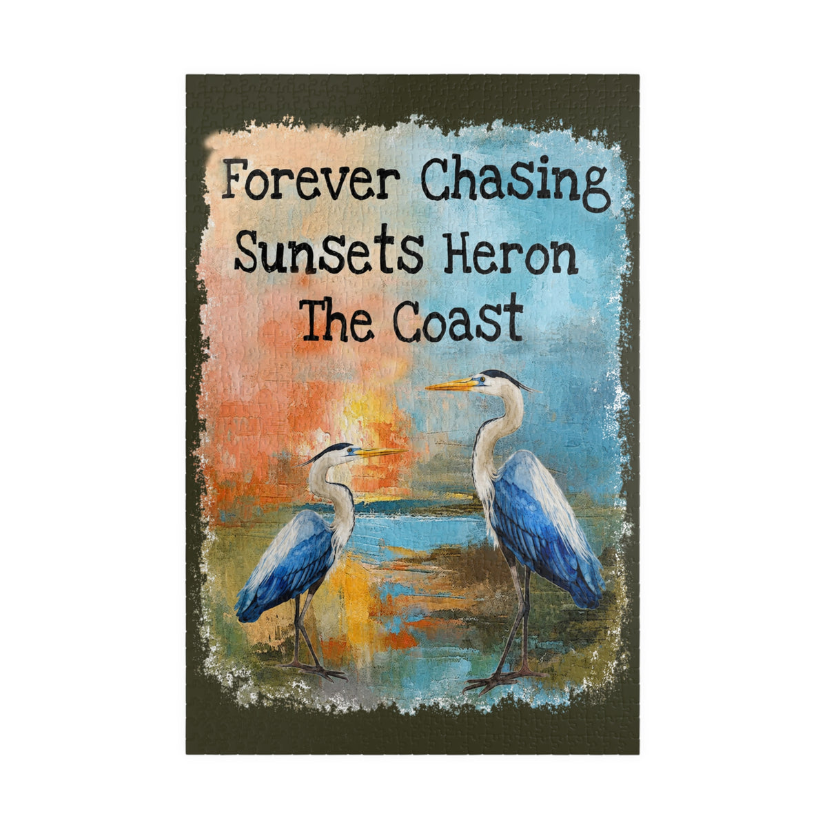 Forever Chasing Sunsets Heron The Coast jigsaw puzzle – original artwork by The Glass Tattoo Company