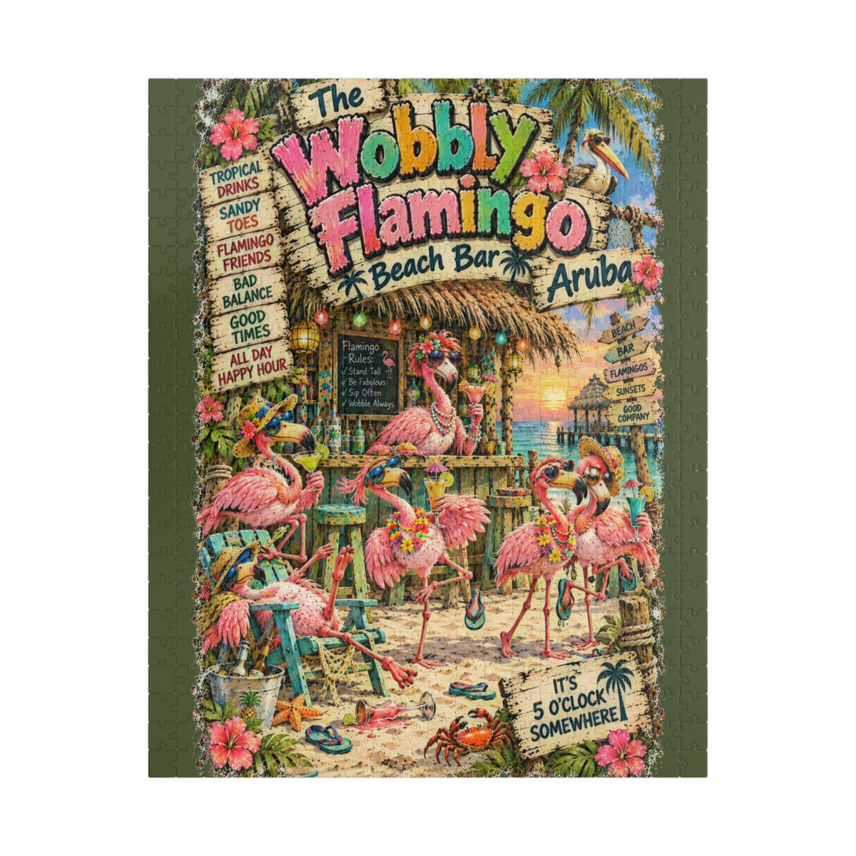 The Wobbly Flamingo Beach Bar Jigsaw Puzzle