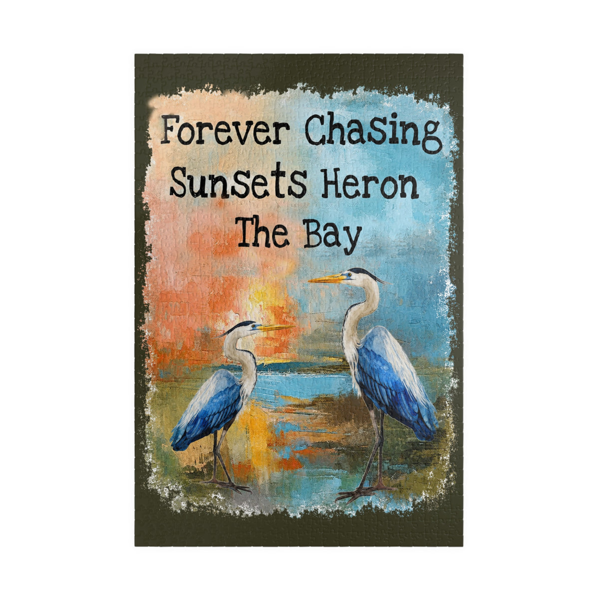 Forever Chasing Sunsets Heron The Bay jigsaw puzzle – original artwork by The Glass Tattoo Company