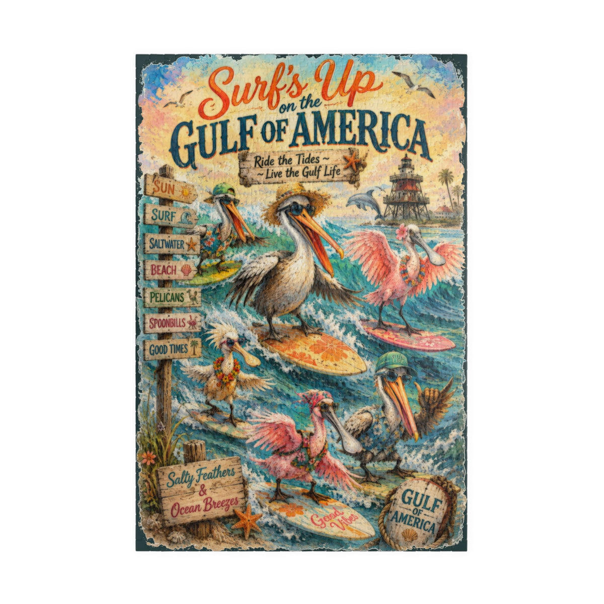 Surf's Up on the Gulf of America jigsaw puzzle – original artwork by The Glass Tattoo Company