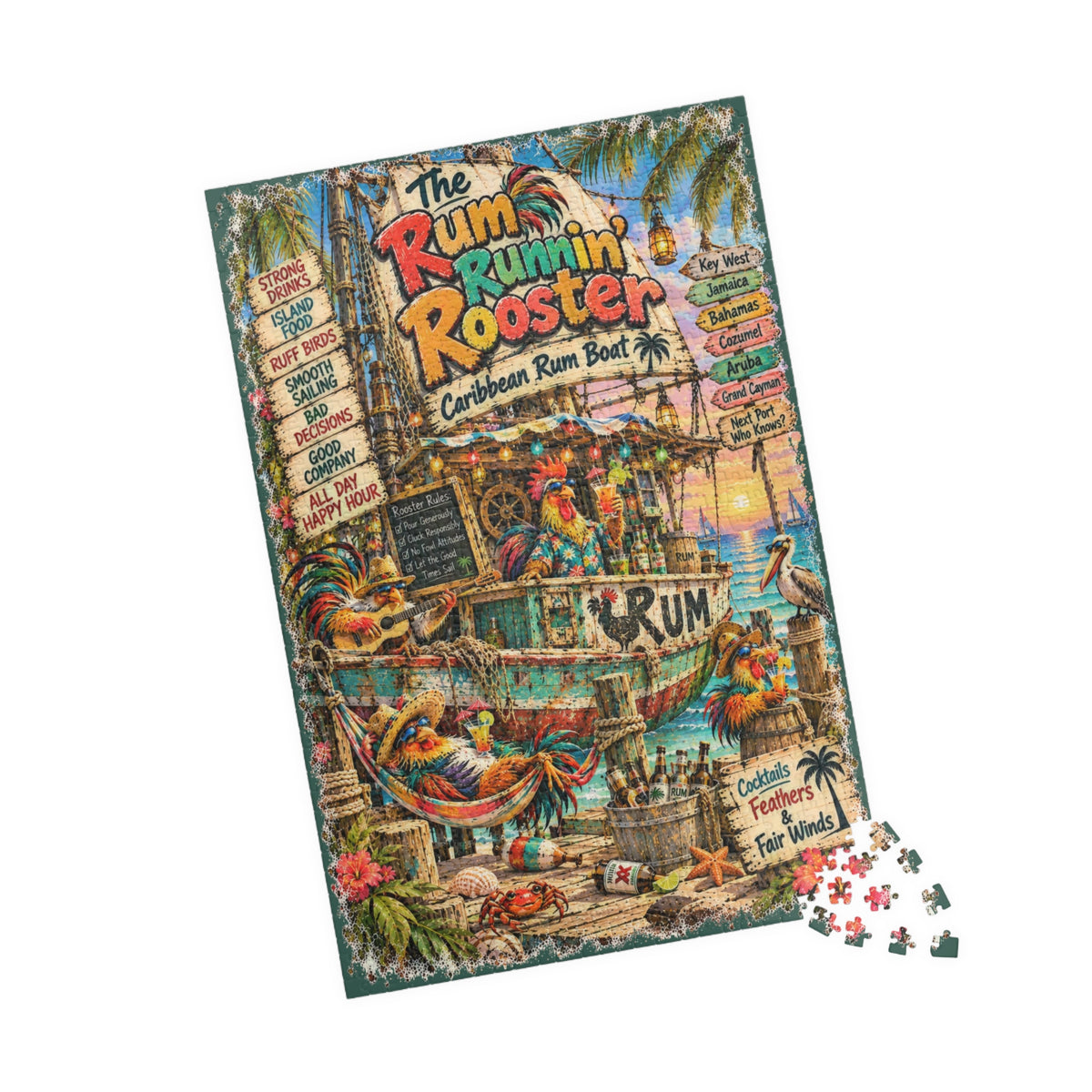 The Rum Runnin' Rooster Caribbean Rum Boat Jigsaw Puzzle