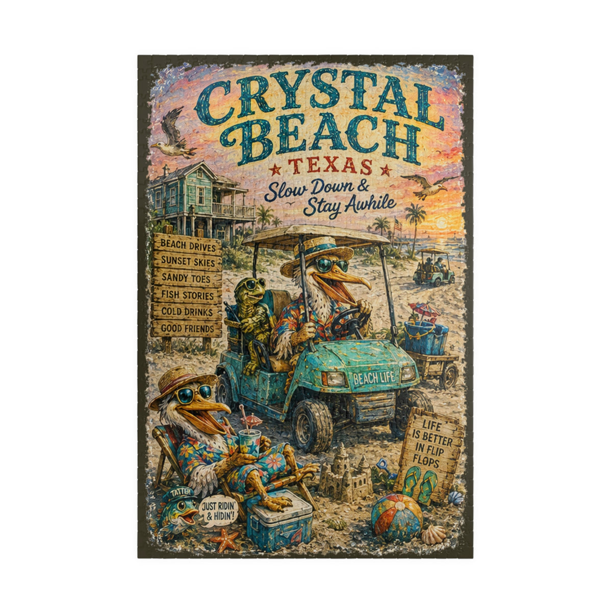 Crystal Beach Texas jigsaw puzzle – original artwork by The Glass Tattoo Company