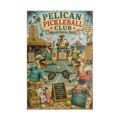 Pelican Pickleball Club – Playa del Carmen, Mexico jigsaw puzzle – original artwork by The Glass Tattoo Company