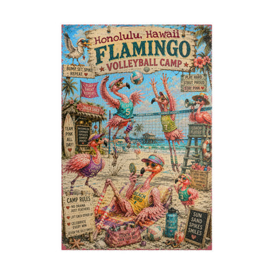 Flamingo Volleyball Camp – Honolulu, Hawaii jigsaw puzzle – original artwork by The Glass Tattoo Company