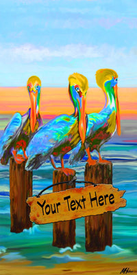 3 Pelicans with Sign - 10" Top - The Glass Tattoo Sign Company