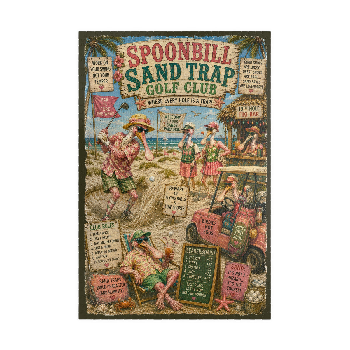 Spoonbill Sand Trap Golf Club jigsaw puzzle – original artwork by The Glass Tattoo Company
