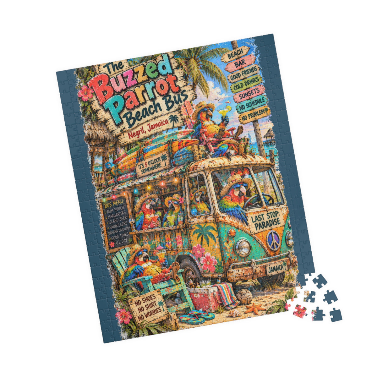 The Buzzed Parrot Beach Bus Jigsaw Puzzle