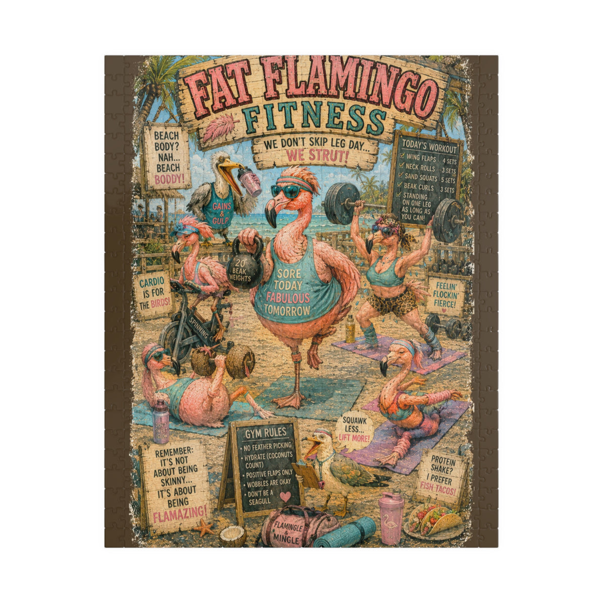 Flamingo Fitness Beach Workout jigsaw puzzle, alternate view 1