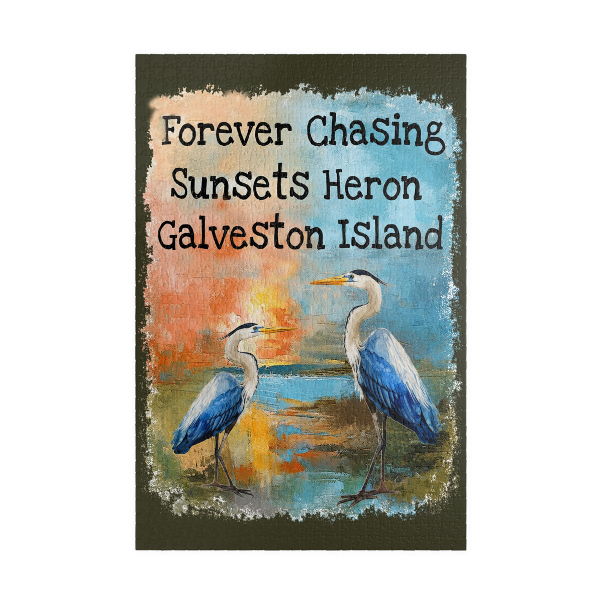 Forever Chasing Sunsets Heron Galveston Island jigsaw puzzle – original artwork by The Glass Tattoo Company