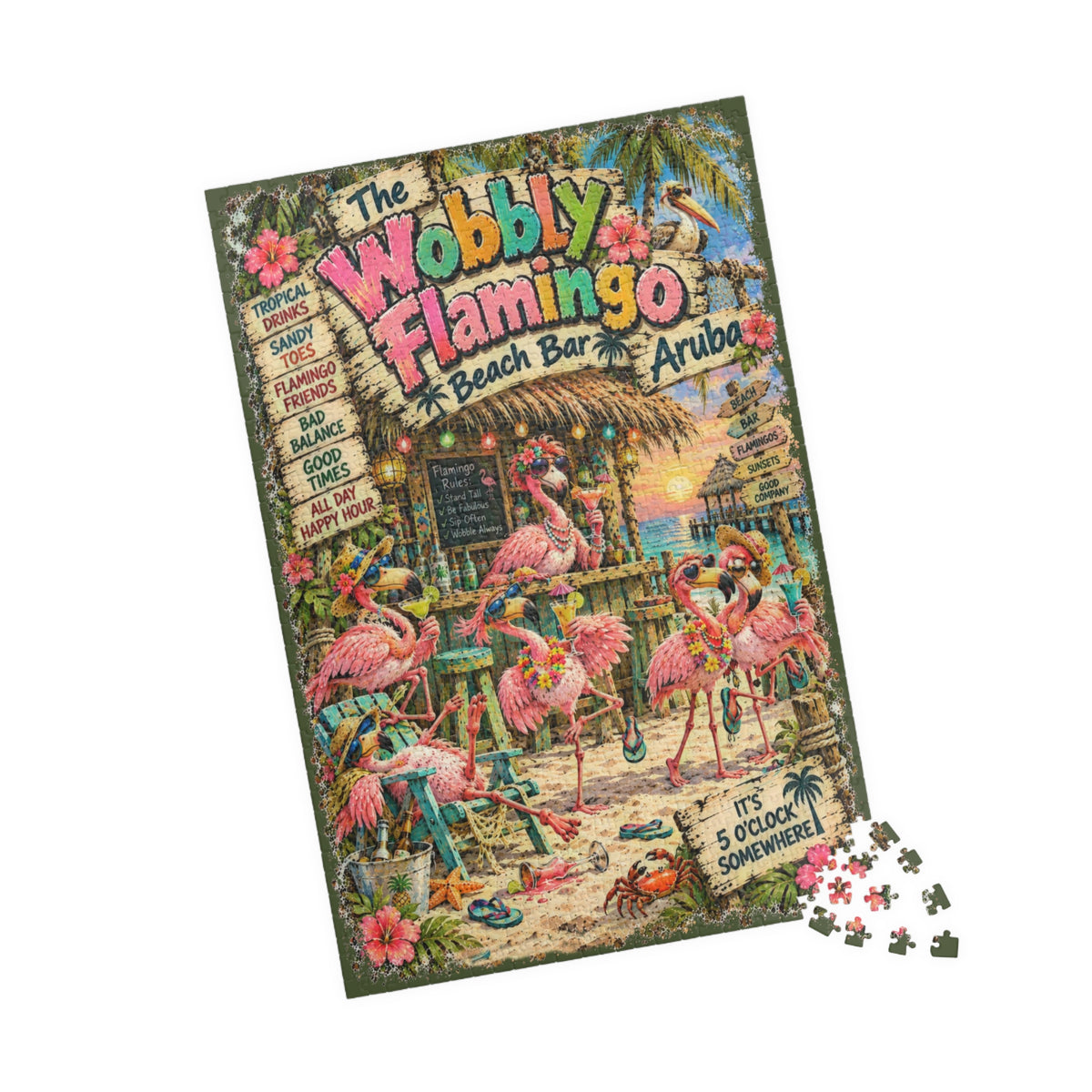 The Wobbly Flamingo Beach Bar Jigsaw Puzzle