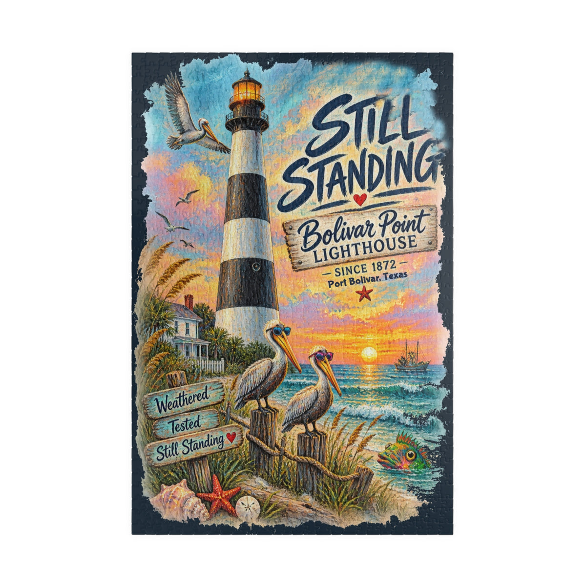 Still Standing - Bolivar Point Lighthouse jigsaw puzzle – original artwork by The Glass Tattoo Company
