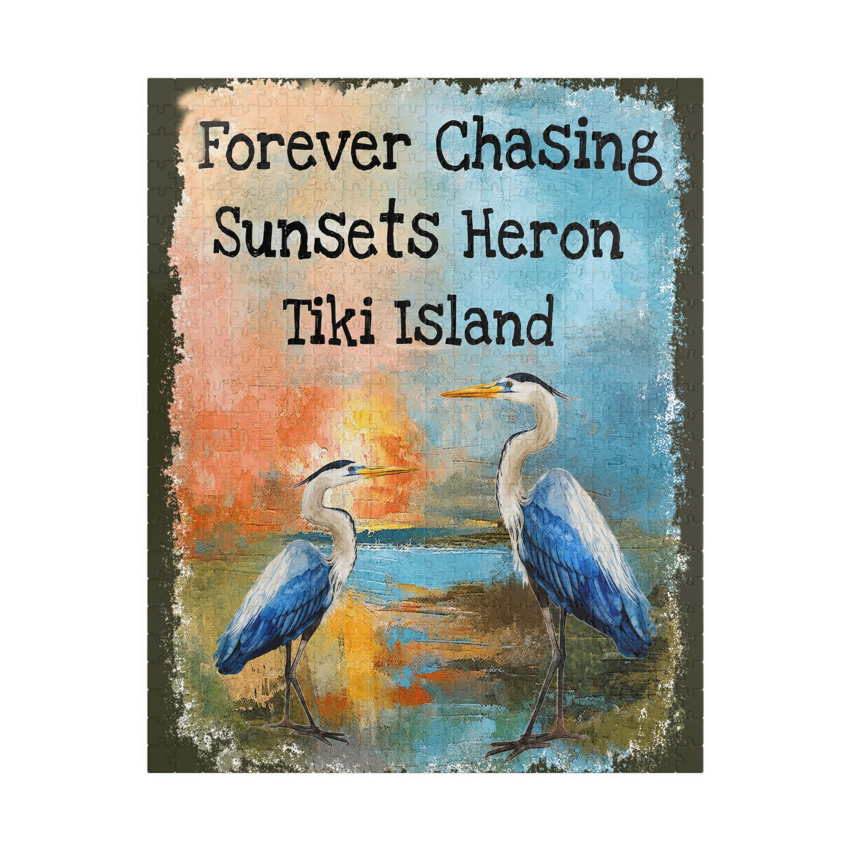 Forever Chasing Sunsets Heron Tiki Island jigsaw puzzle, alternate view 1