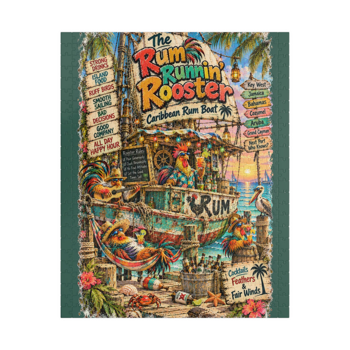 The Rum Runnin' Rooster Caribbean Rum Boat Jigsaw Puzzle