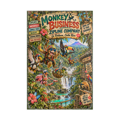 Monkey Business Zipline Company jigsaw puzzle – original artwork by The Glass Tattoo Company