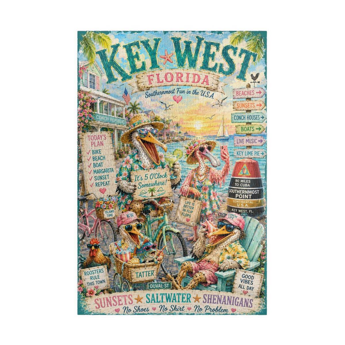 Key West Florida - Conch Crew jigsaw puzzle – original artwork by The Glass Tattoo Company
