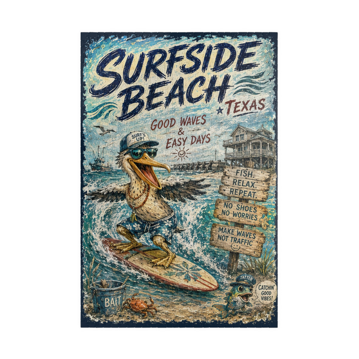 Surfside Beach Texas jigsaw puzzle – original artwork by The Glass Tattoo Company
