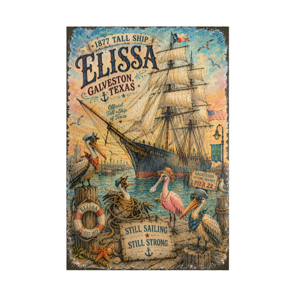 Elissa 1877 Tall Ship jigsaw puzzle – original artwork by The Glass Tattoo Company