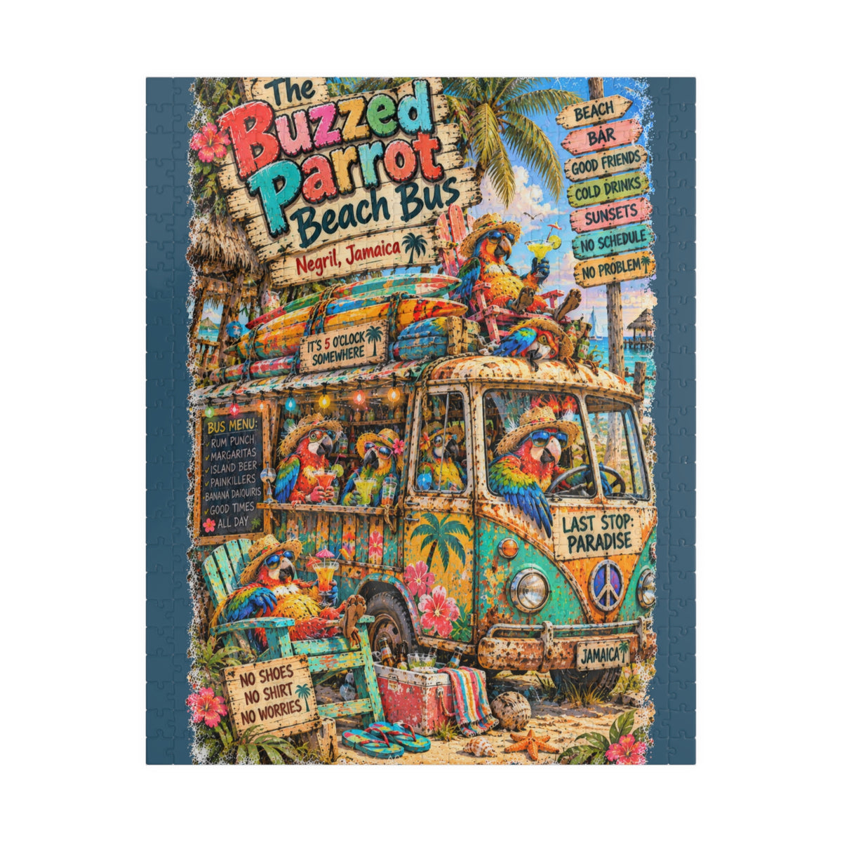 The Buzzed Parrot Beach Bus Jigsaw Puzzle