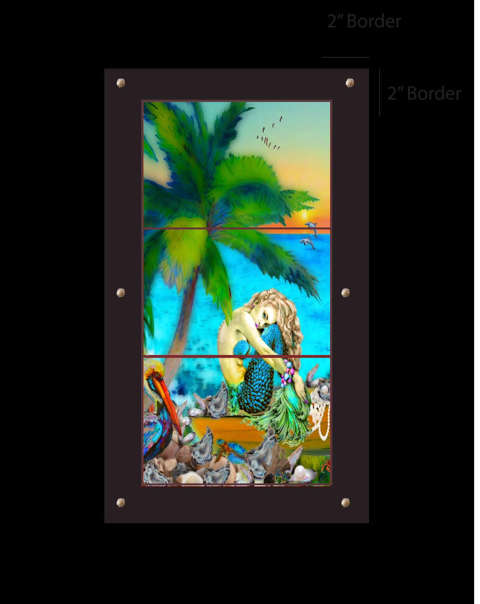 Mermaid Sunset 1x3 outdoor art panel - small 14x24 inch