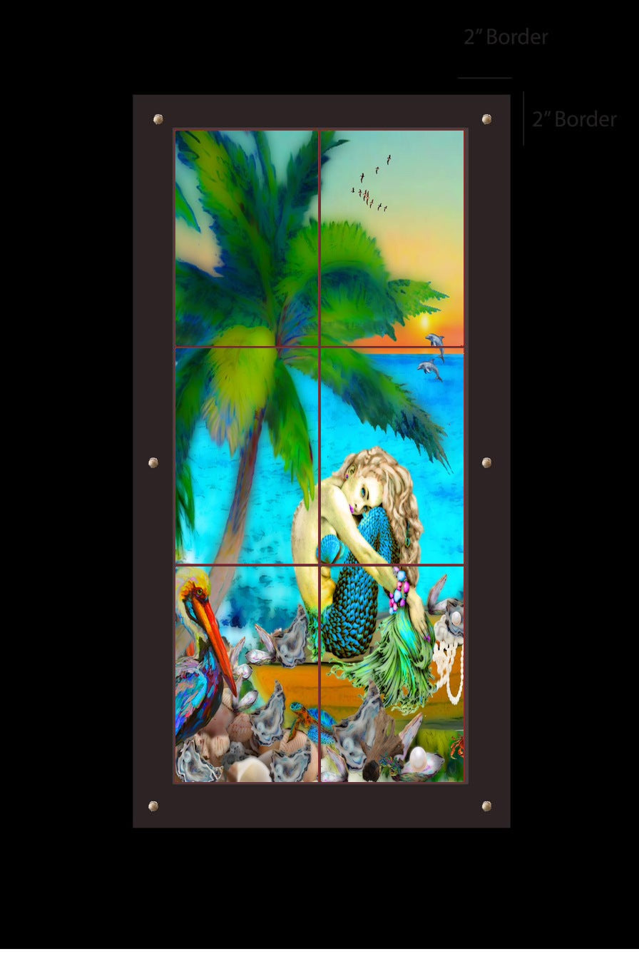 Mermaid Sunset 2x3 outdoor art panel - medium 17.5x34 inch