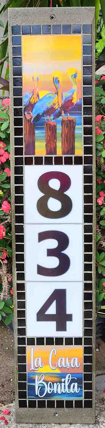 Sunset Pointe address sign with custom bottom tile - Black