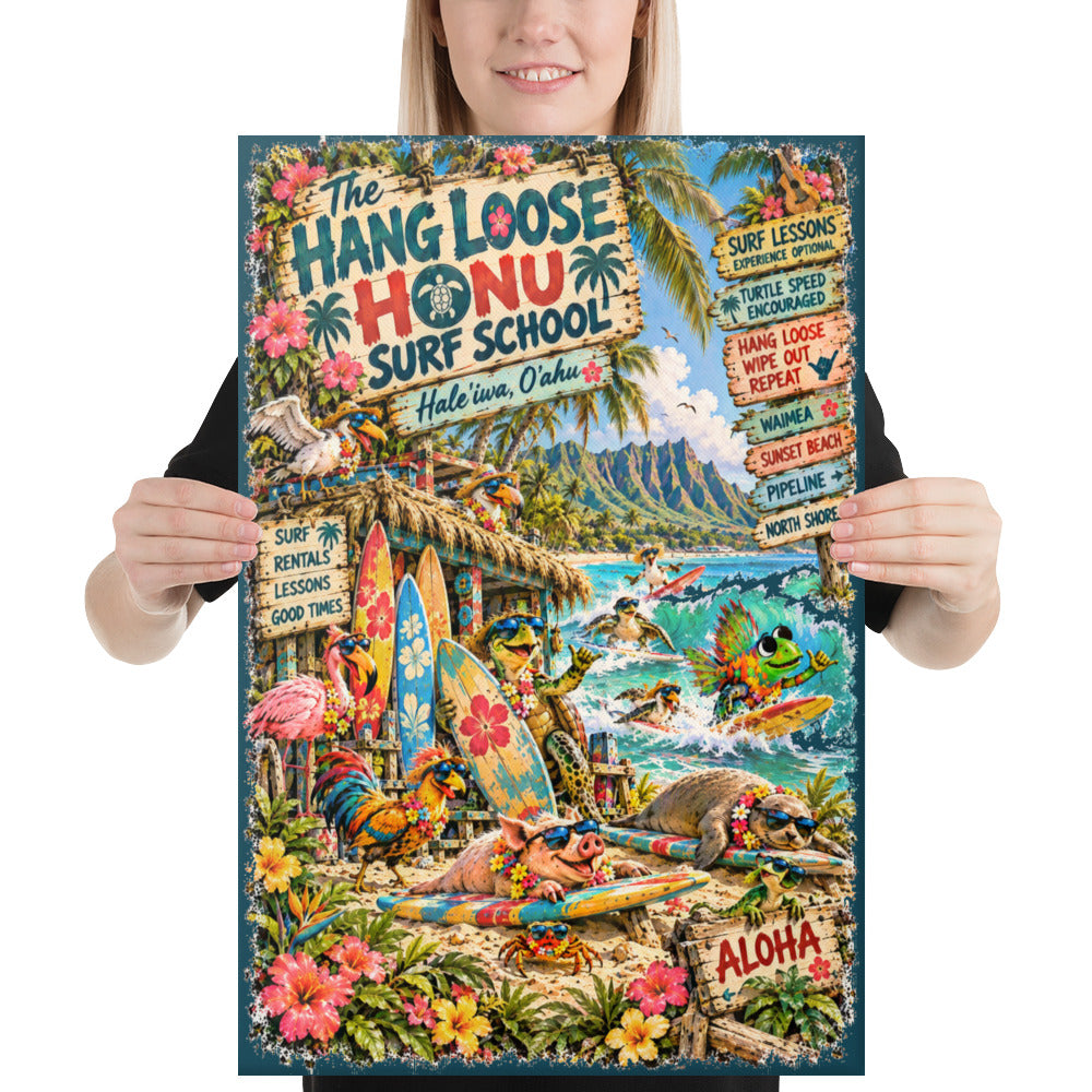 The Hang Loose Honu Surf School canvas print, alternate view 1