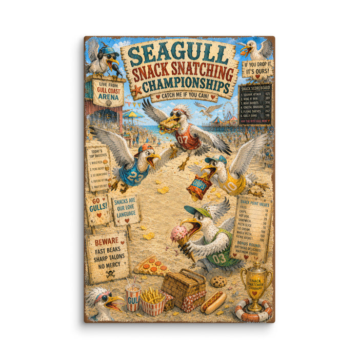 Seagull Snack Snatching Championships canvas print – original artwork by The Glass Tattoo Company