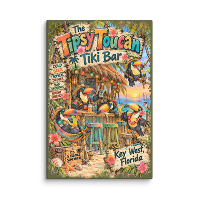 Tipsy Toucan Tiki Bar canvas print – original artwork by The Glass Tattoo Company