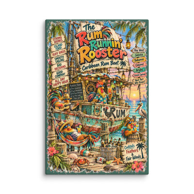 The Rum Runnin' Rooster Caribbean Rum Boat canvas print – original artwork by The Glass Tattoo Company