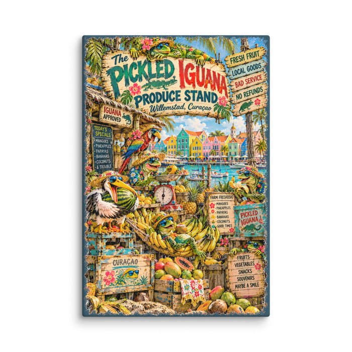 The Pickled Iguana Produce Stand canvas print – original artwork by The Glass Tattoo Company