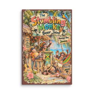 The Stumbling Monkey Beer Joint canvas print – original artwork by The Glass Tattoo Company