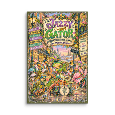 The Jazzy Gator Blues & Booze canvas print – original artwork by The Glass Tattoo Company