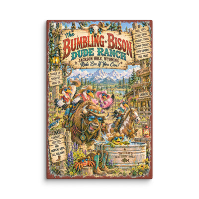 The Bumbling Bison Dude Ranch canvas print – original artwork by The Glass Tattoo Company