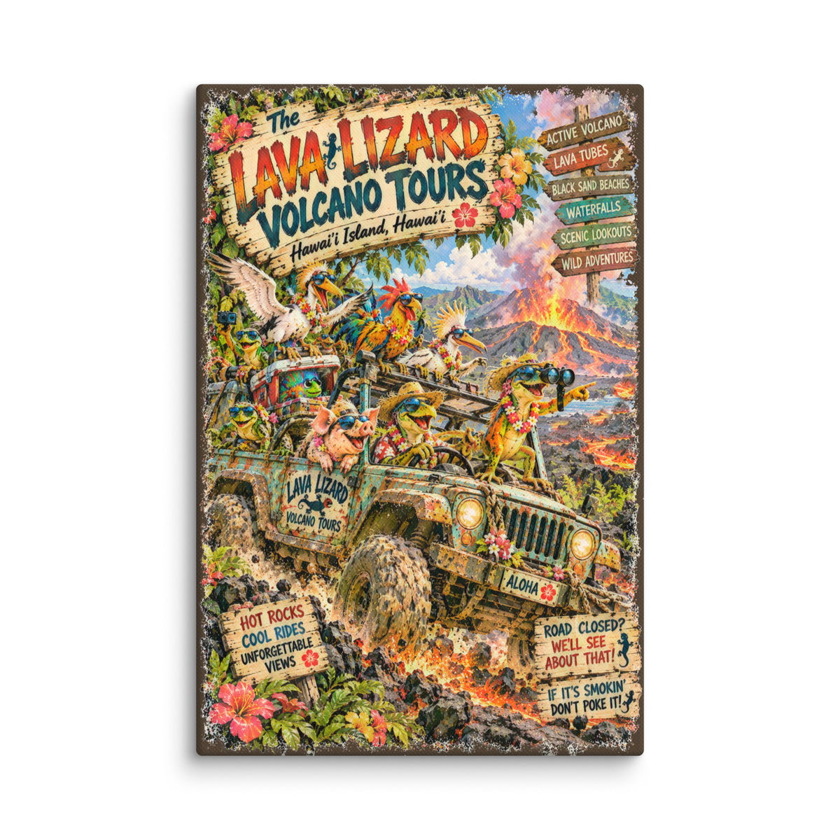 The Lava Lizard Volcano Tours canvas print – original artwork by The Glass Tattoo Company