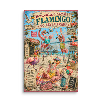 Flamingo Volleyball Camp – Honolulu, Hawaii canvas print – original artwork by The Glass Tattoo Company