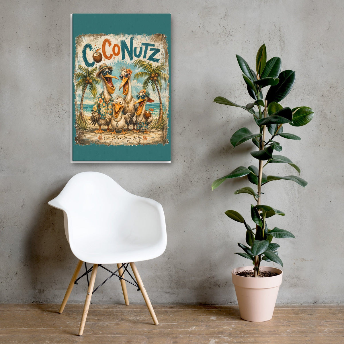CoCoNutz Livin' Salty Stayin' Nutty Canvas 24x36 above a chair