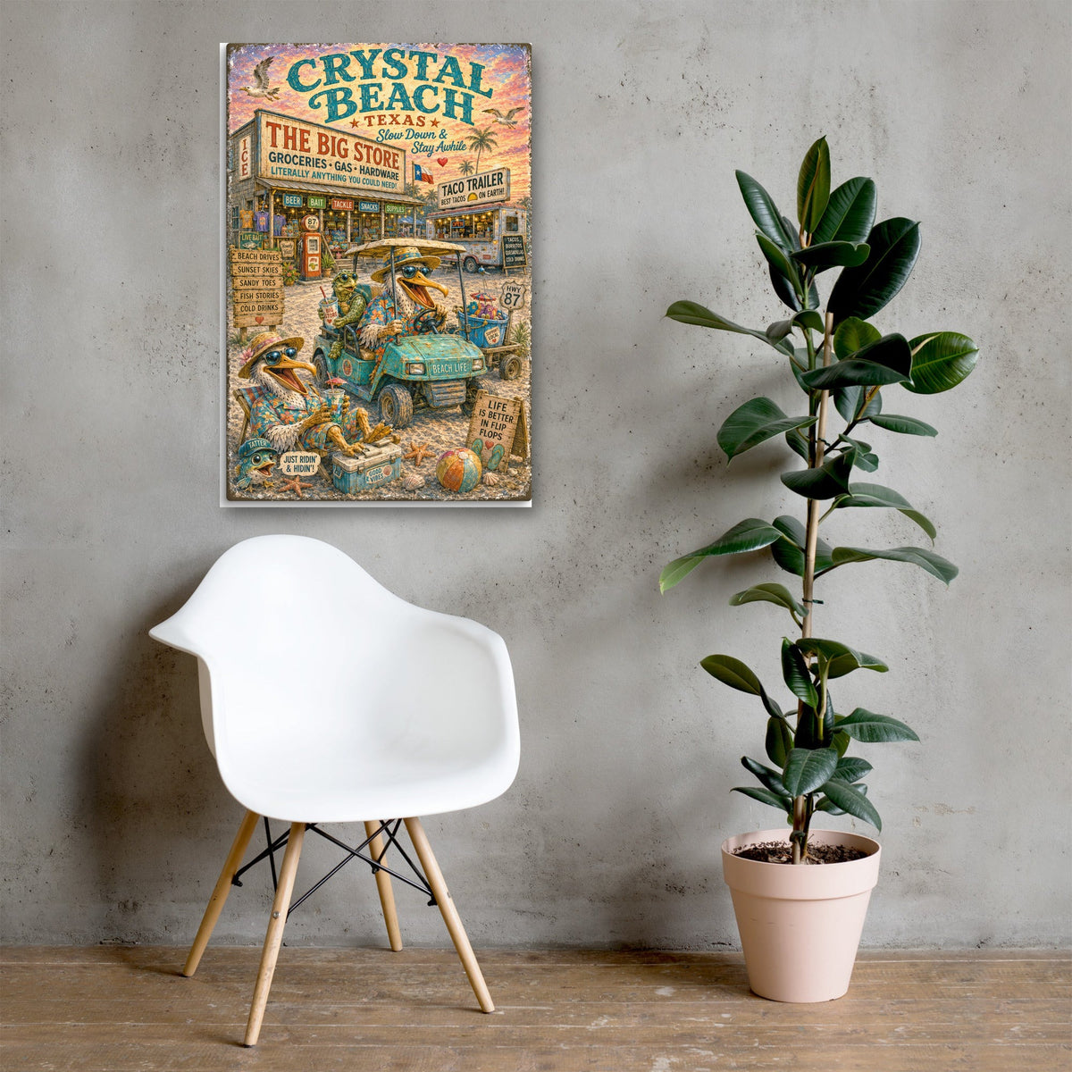 Crystal Beach Big Store canvas, 24x36 over a console