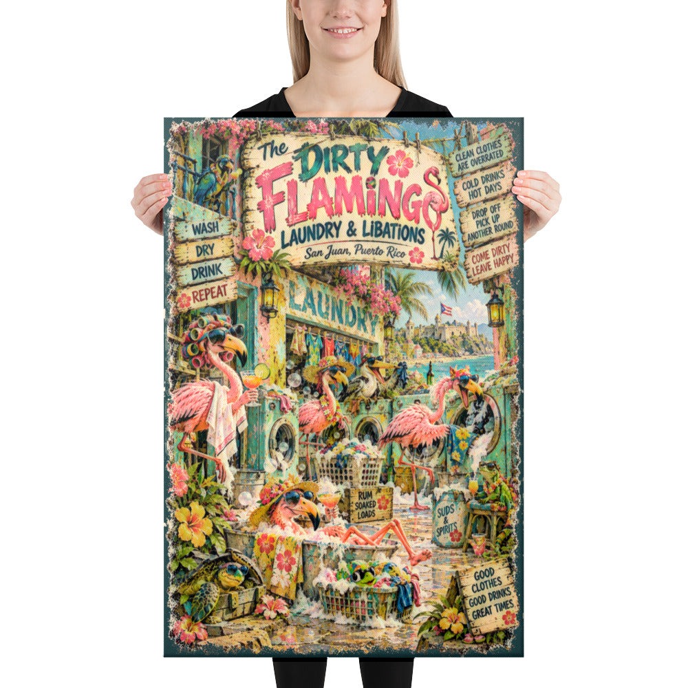 The Dirty Flamingo Laundry & Libations Canvas, 24x36