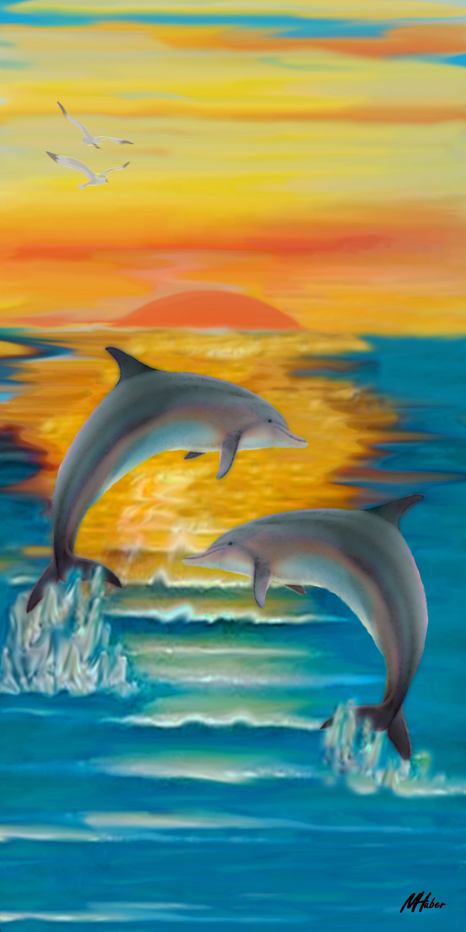 Dolphin Sunset with Caribbean & Opening Night Orange Border Tiles